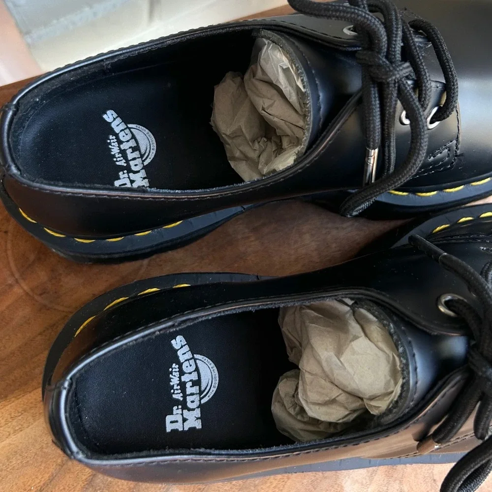 Dr. Martens 1461 Smooth Leather Platform Shoes Black Polished Women's 7‎ EU 38